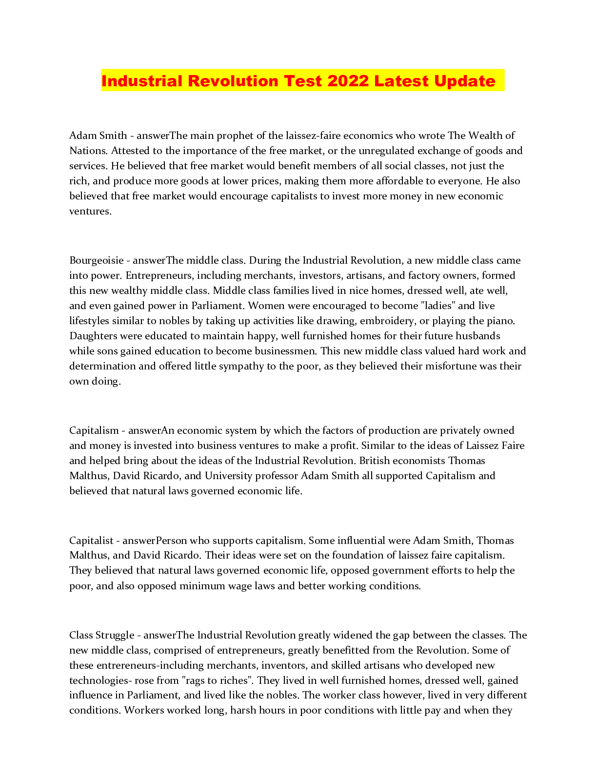 Industrial Revolution Test 2022 Latest Update Browsegrades